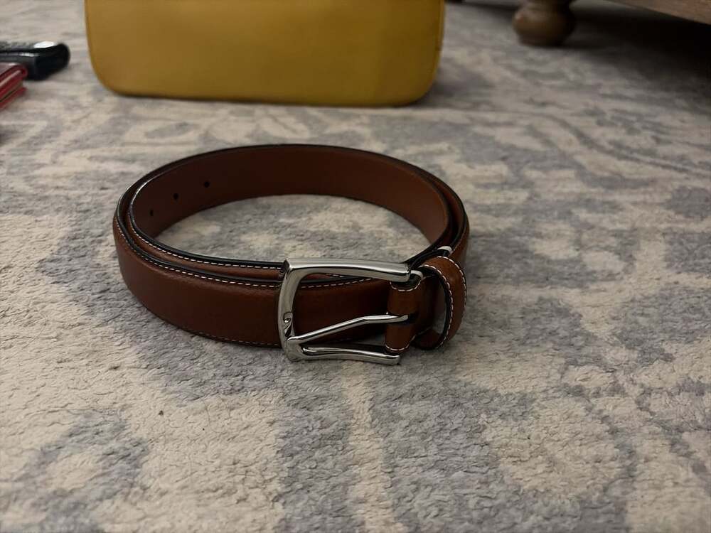 Johnston & Murphy Topstitch Belt Size 36 Brown Leather